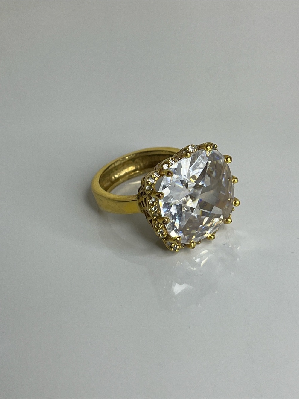 Gold-Tone Cocktail Ring with Large Clear Crystal